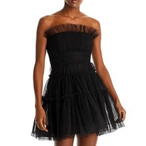Crystal Sky Black Tiered Tulle Cocktail Mini Dress